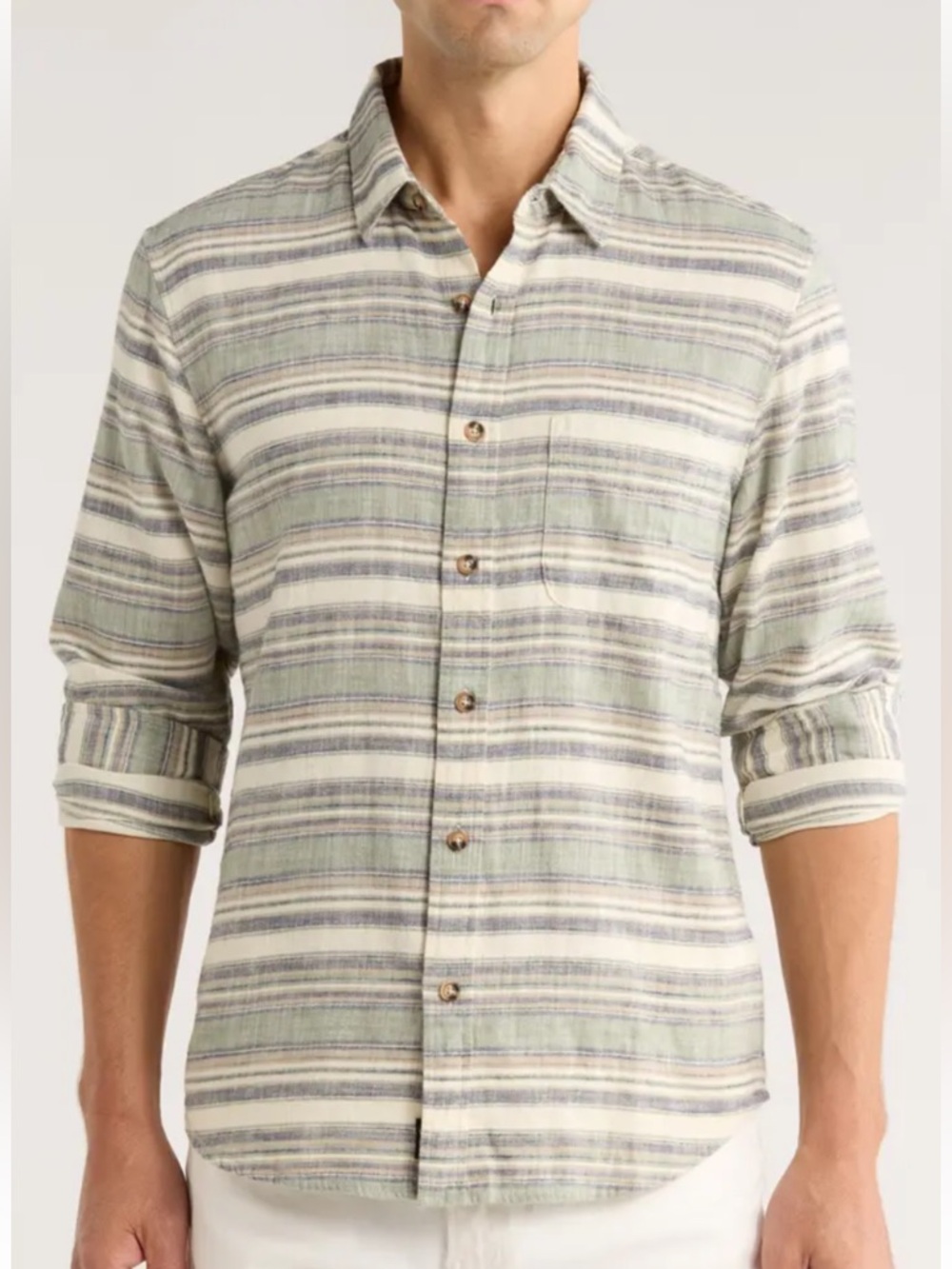 Lucky Brand San Gabriel Slub Stripe Cotton Button Up Shirt